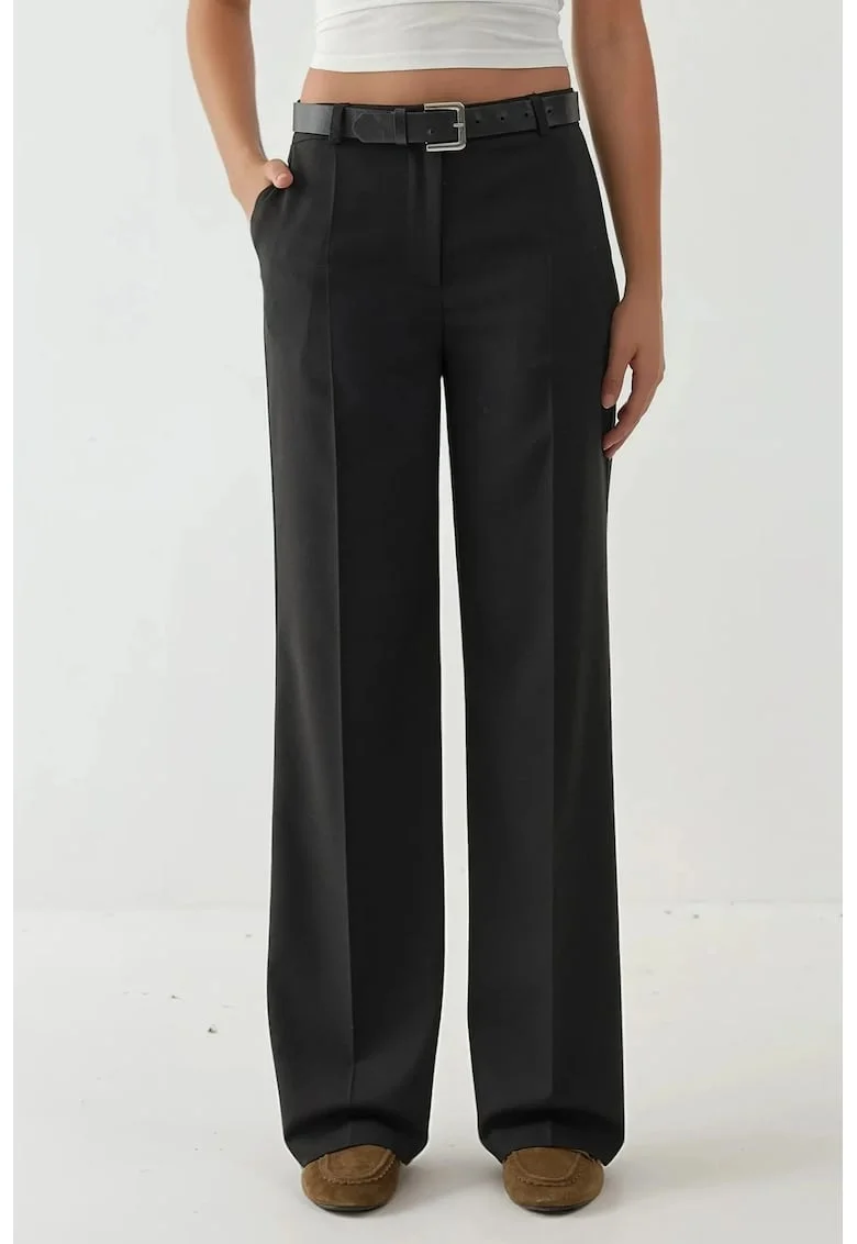 Pantaloni dama,  cu picior drept, talie normala, negru, amestec de viscoza