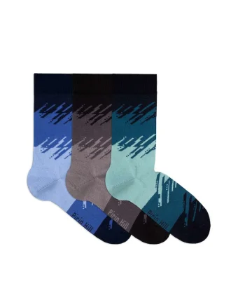 Cutie cu 3 Perechi de Sosete cu 98% Bumbac Tuse Artistice - Petrol, Antracit, Albastru
