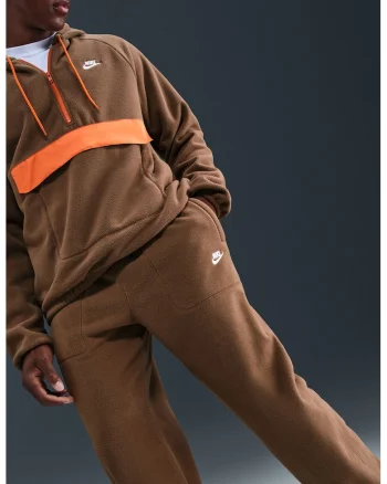 Pantaloni de trening din material fleece cu talie ajustabila Club, Caramel