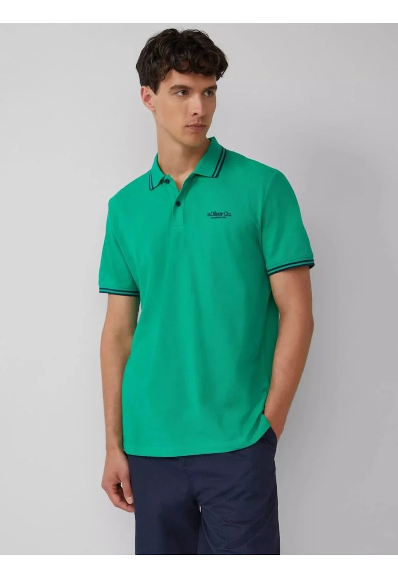 Tricou polo cu imprimeu logo discret, Verde