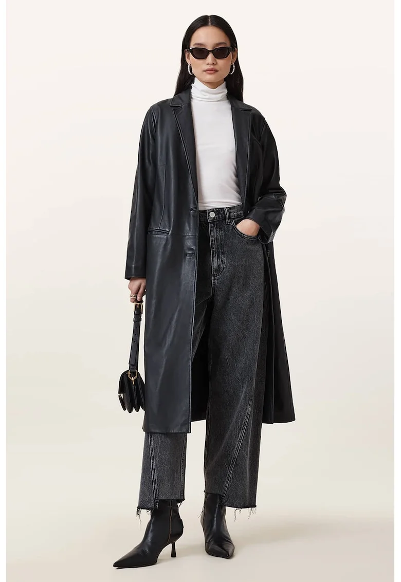 Palton lung de piele Aire, Negru