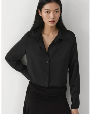 Camasa dama,  camasa satin cu maneca lunga, negru, textil