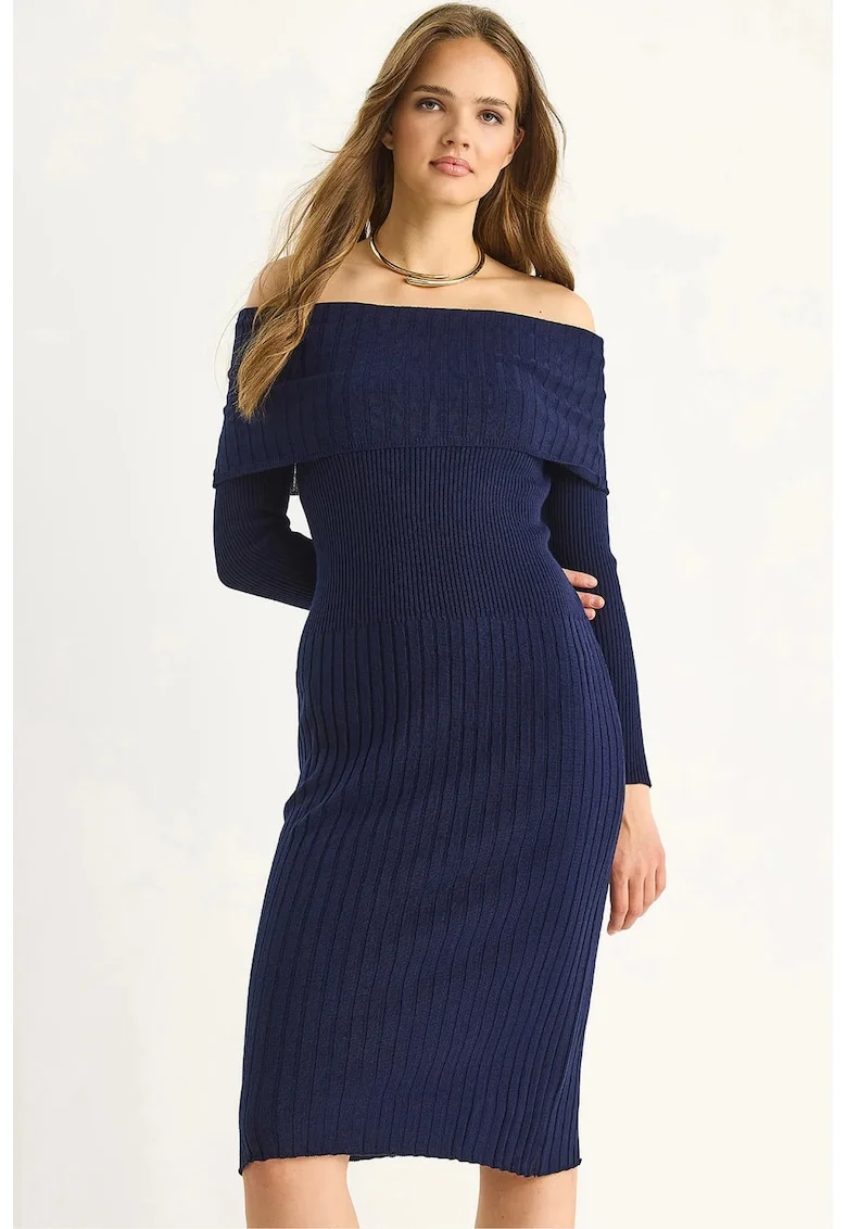 Rochie Midi,  Albastru marin, Tricot, Albastru marin,