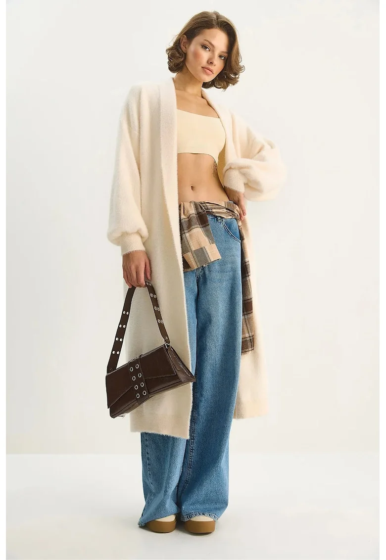 Pulover dama,  cardigan tricotat, crem natural, tricot,