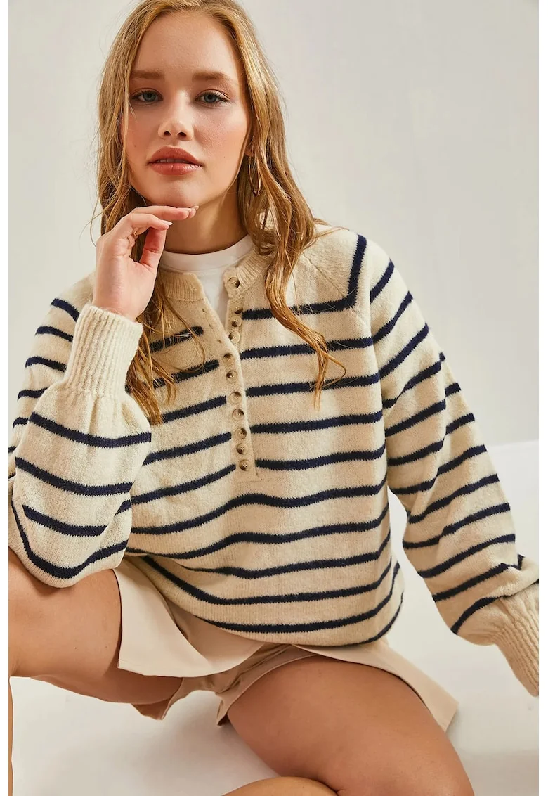 Pulover dama,  tricotat cu dungi, tricot, Multicolor,