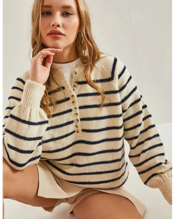 Pulover dama,  tricotat cu dungi, tricot, Multicolor,