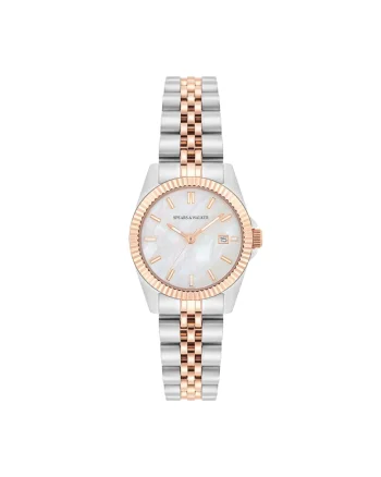 Ceas cu bratara si model in doua tonuri, Auriu rose/Argintiu