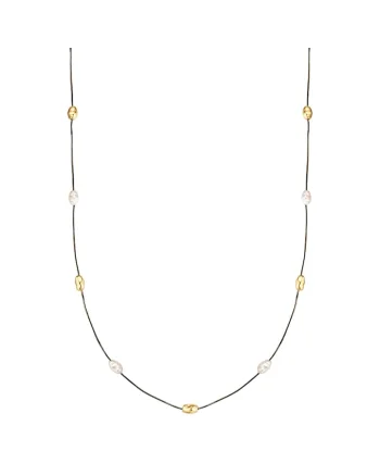 Colier din alama placat cu aur de 14K si perle sintetice, Auriu