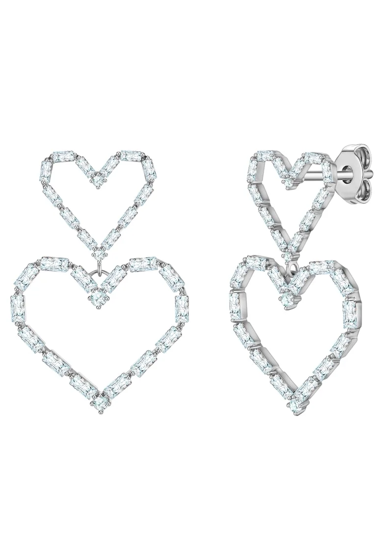 Cercei in forma de inima decorati cu zirconia, Argintiu