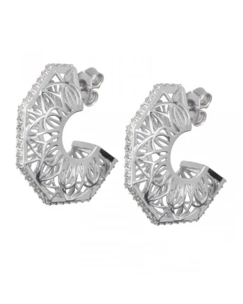 Cercei de argint  Crystal / White, Lotus Bud, Argintiu