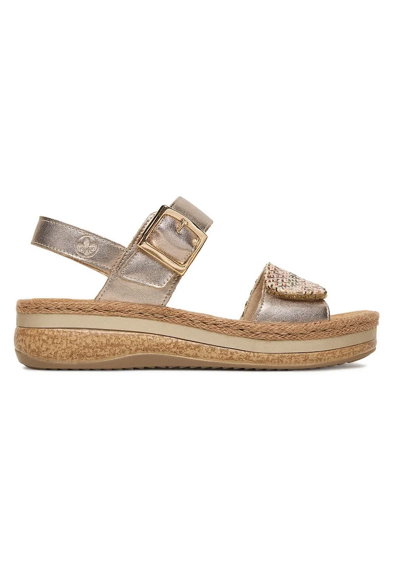 Sandale dama  auriu, piele naturala, inchidere velcro, talpa groasa
