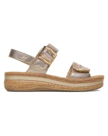 Sandale dama  auriu, piele naturala, inchidere velcro, talpa groasa