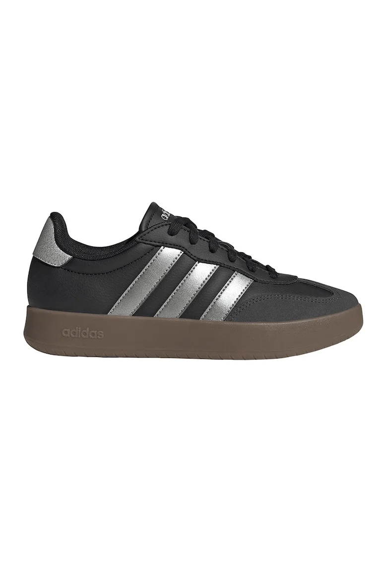 Pantofi sport Barreda din piele ecologica cu garnituri din piele intoarsa, Negru/Argintiu