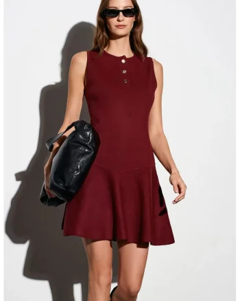 Rochie Mini Skater Femei,  Casual, Evazat, Rosu Burgundy, Tricotata Fara Cusaturi, One Size