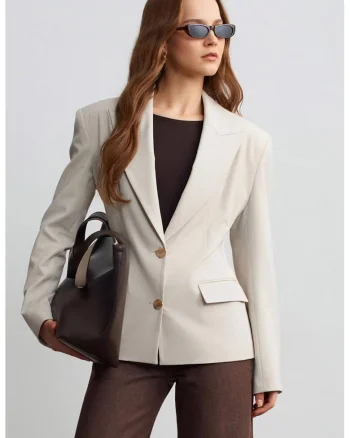 Sacou dama,  regular-fit, guler sal, bej, crep,