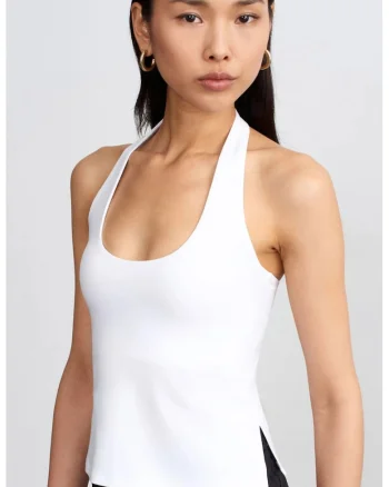 Bluza dama,  slim fit, decupaj, alb, tricot din modal, bumbac si elastan,