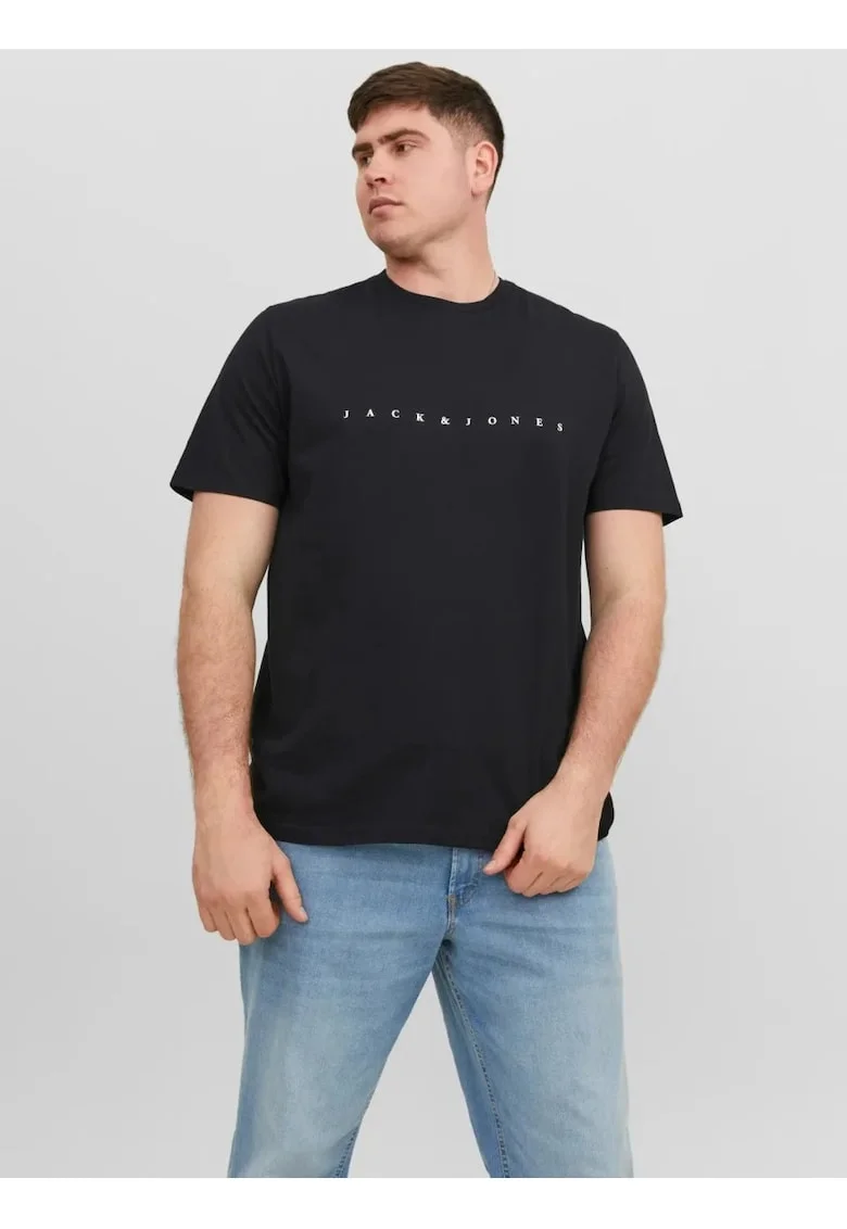 Plus Tricou cu logo, barbati big sizes, din bumbac organic, Standard Fit, Negru
