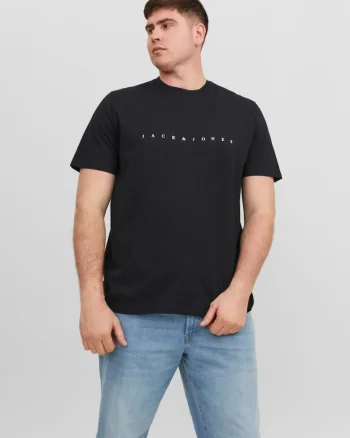 Plus Tricou cu logo, barbati big sizes, din bumbac organic, Standard Fit, Negru