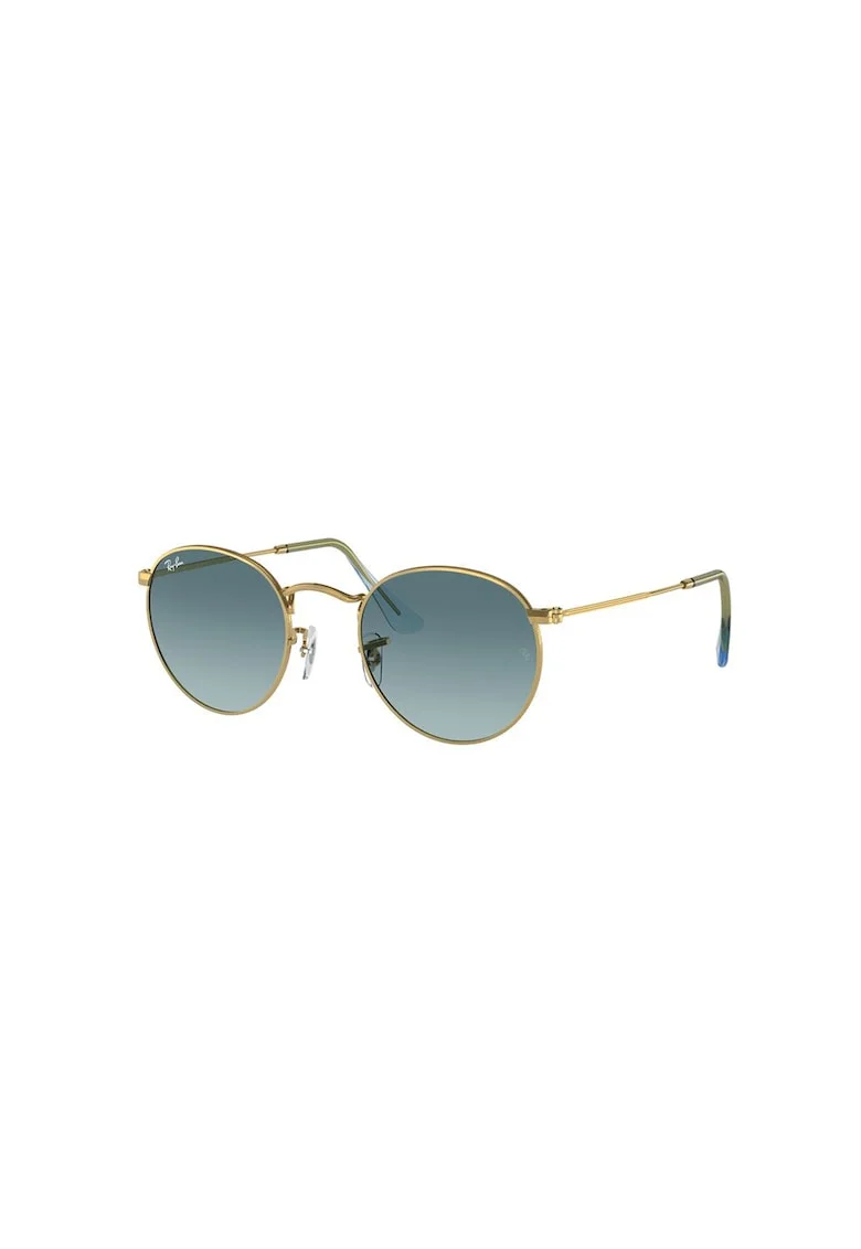 Ochelari de soare rotunzi unisex cu rama metalica, Auriu/Albastru inchis