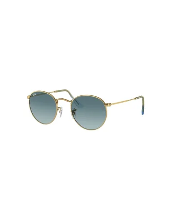 Ochelari de soare rotunzi unisex cu rama metalica, Auriu/Albastru inchis