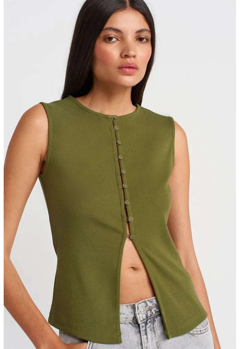 Bluza dama,  bluza fara maneci, verde kaki, bumbac-elastan