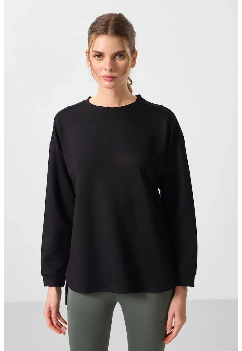 Tunica casual,  maneci lungi, neagra, amestec viscoza-poliester-elastan