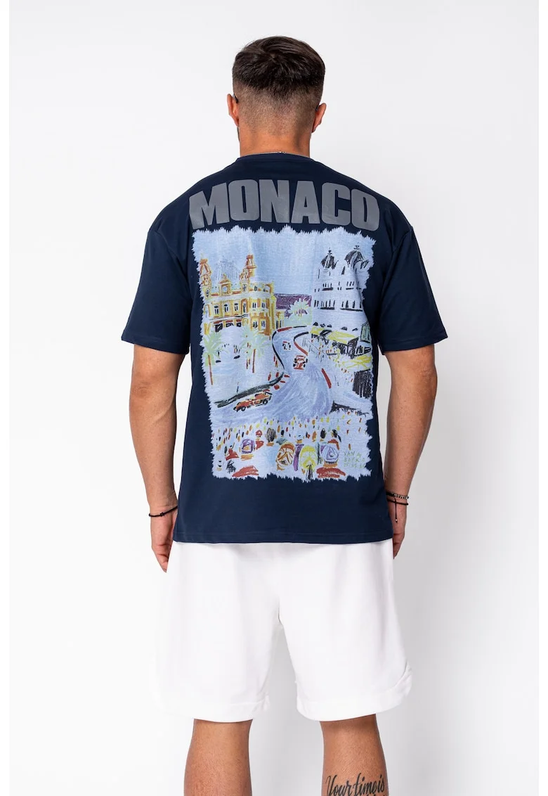 Tricou Monaco imprimat Navy 22119, Bleumarin