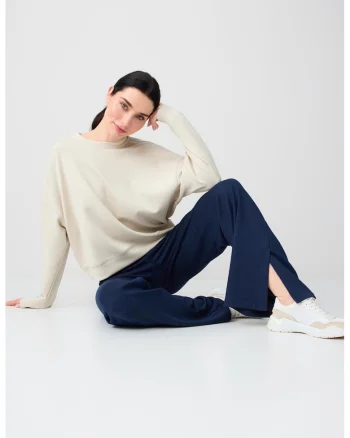 Pantaloni de trening din amestec de modal cu slituri la terminatie, Bleumarin