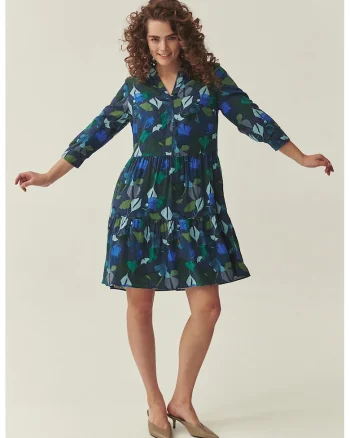 Rochie mini cu imprimeu floral, Albastru inchis/Verde padure/Verde smarald/Bleumarin