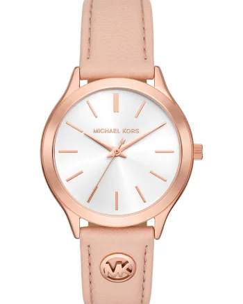 Ceas cu o curea de piele, Auriu rose/Roz