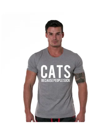 Tricou gri cu alb barbati - Cats