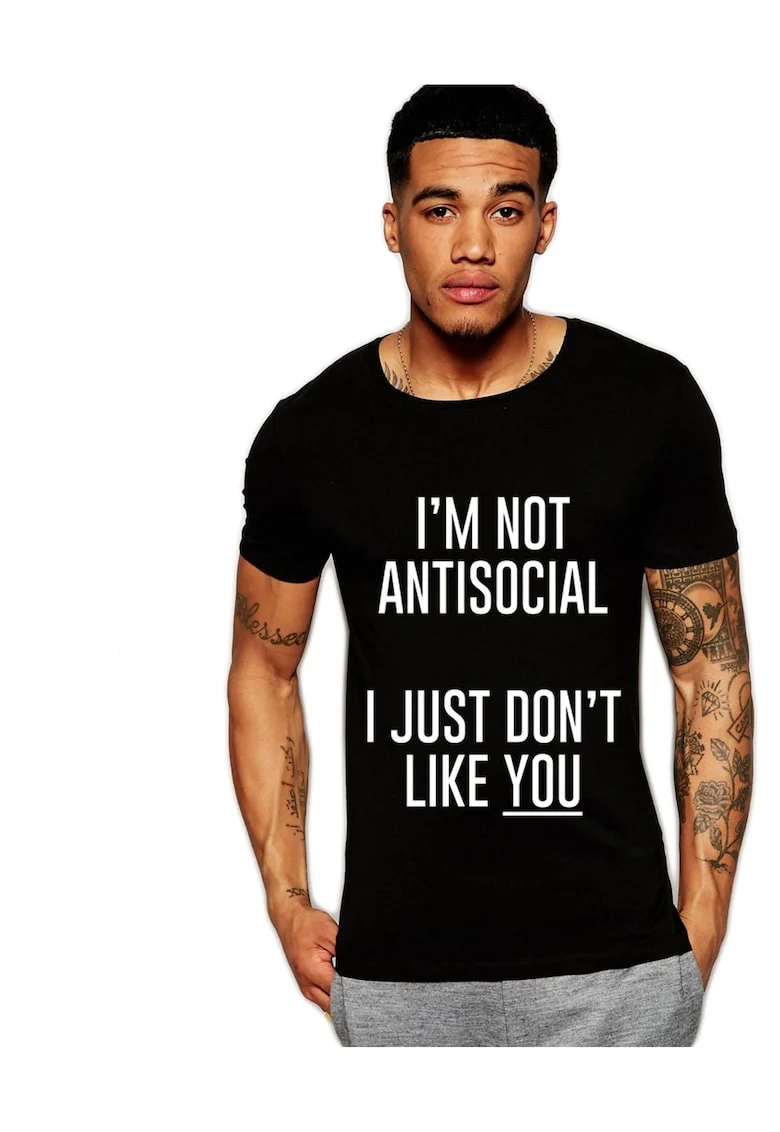 Tricou negru barbati - I'm not antisocial, Negru