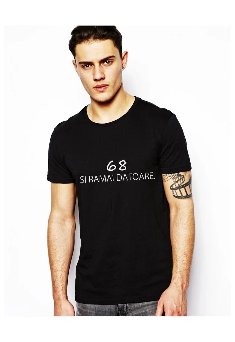 Tricou barbatesc, alb 68 si ramai datoare, Negru