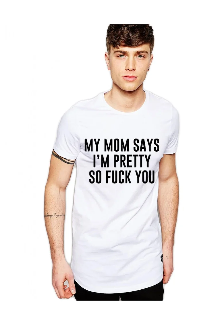 Tricou alb barbati, My Mom Says, Alb