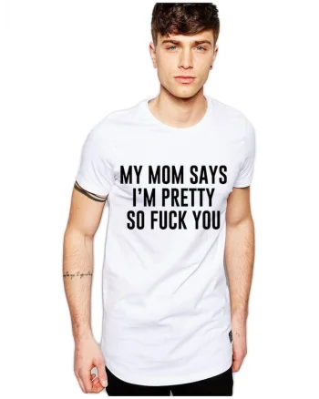 Tricou alb barbati, My Mom Says, Alb