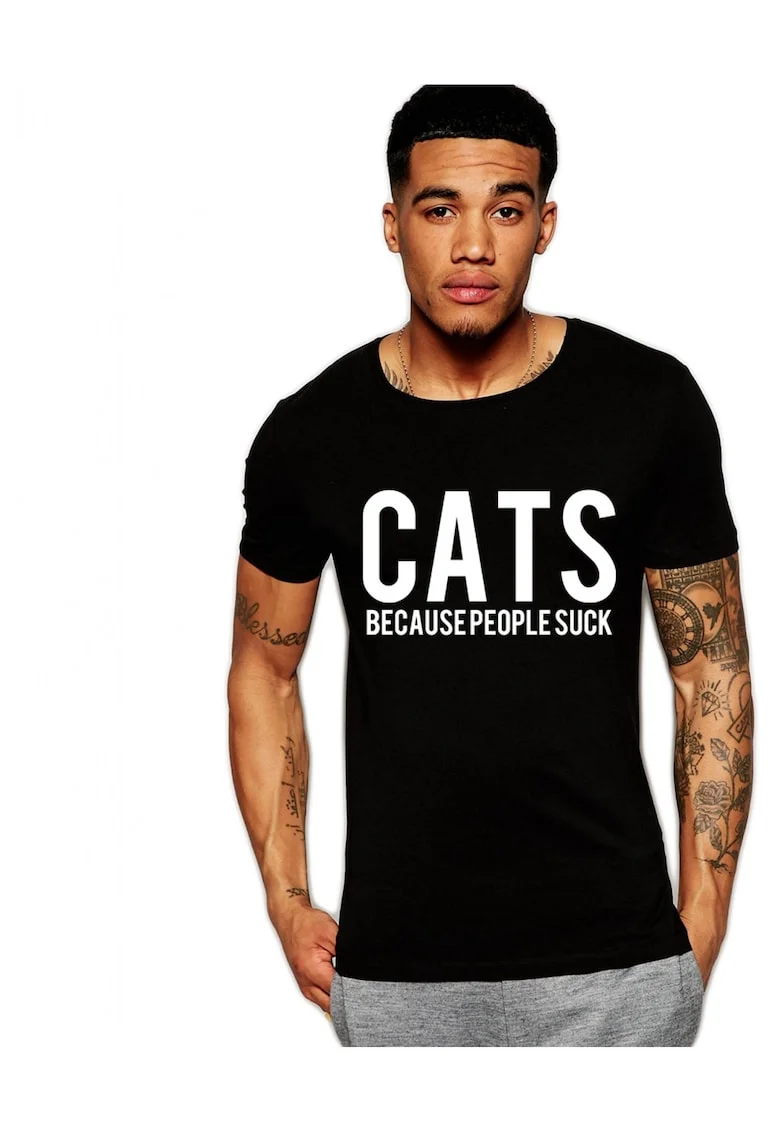 Tricou negru barbati - Cats, Negru