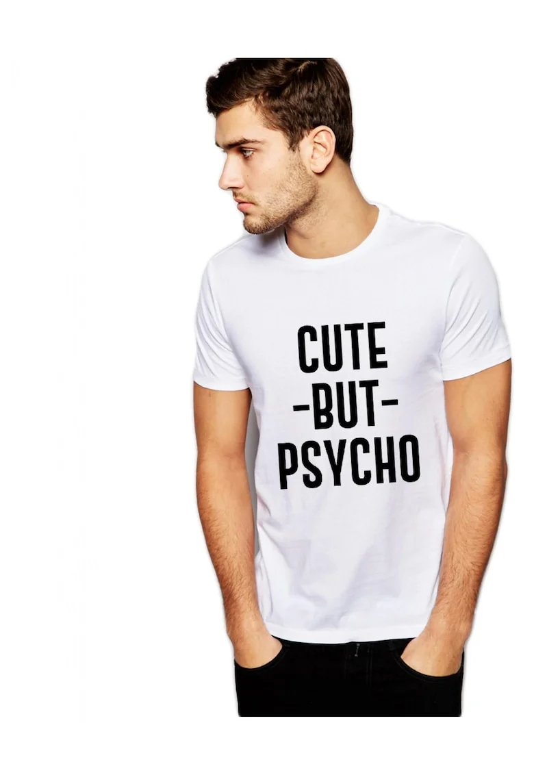 Tricou barbati alb - Cute but PSYCHO, Alb