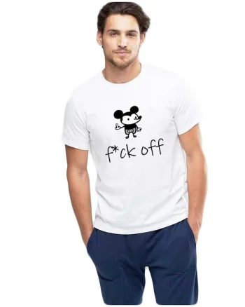 Tricou barbati alb - f*ck off Mickey Mouse