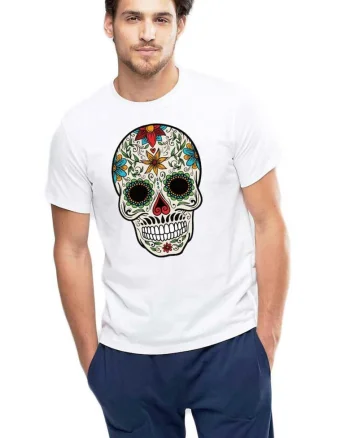 Tricou barbati alb - Sugar Skull Colorful