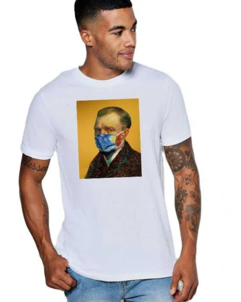 Tricou barbati alb - Van Gogh in Pandemie