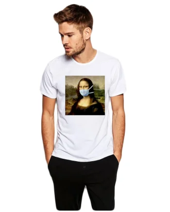 Tricou barbati alb - Mona Lisa in Pandemie