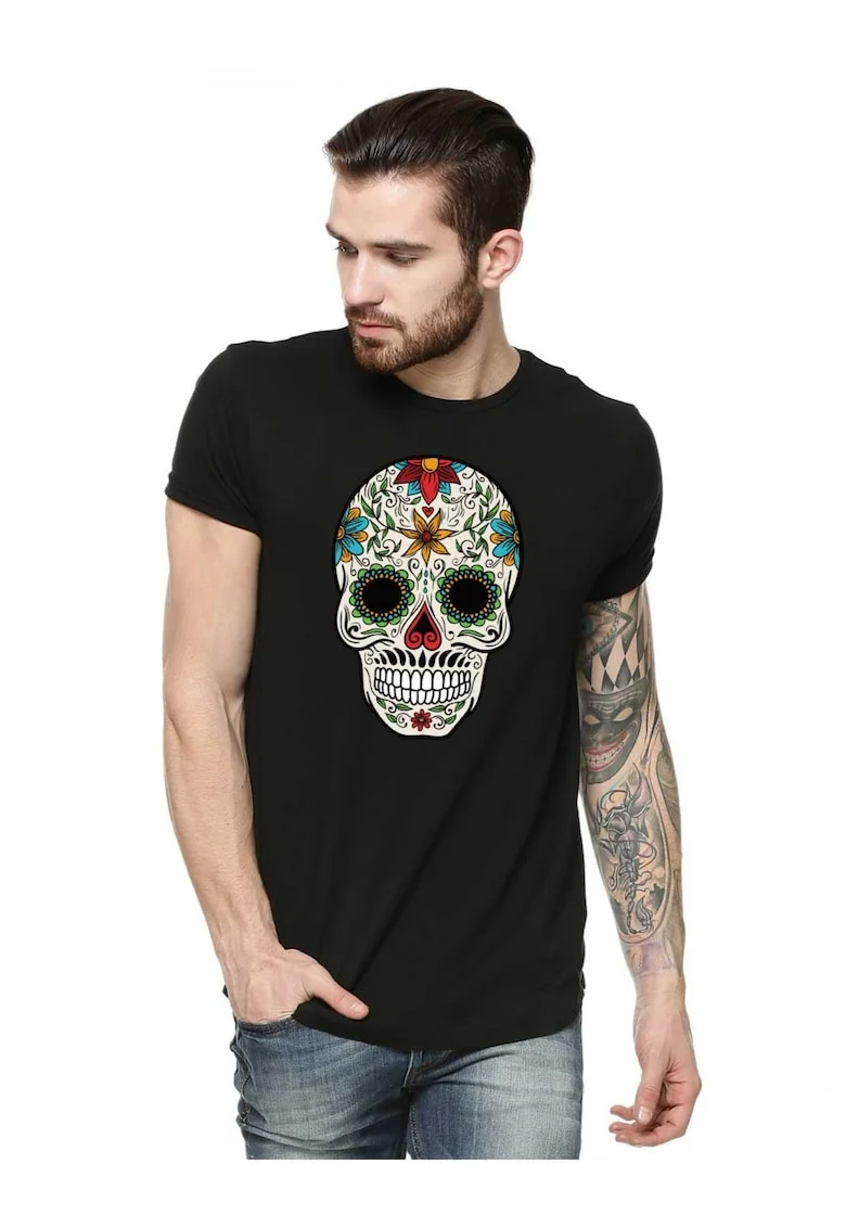 Tricou barbati negru, Sugar Skull Colorful
