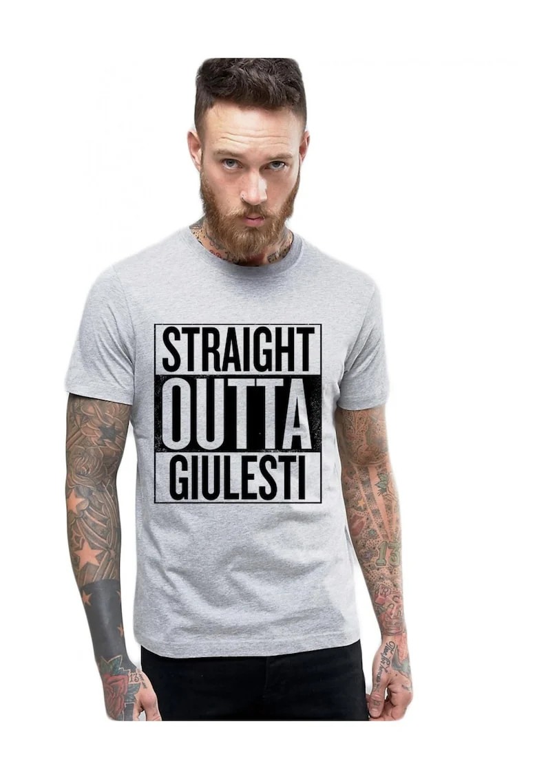 Tricou barbati gri cu text negru - Straight Outta Giulesti, Gri