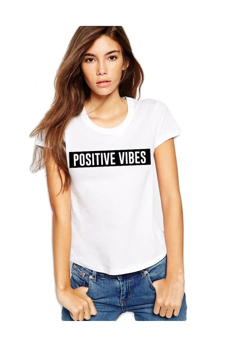 Tricou dama alb - Positive Vibes, Alb