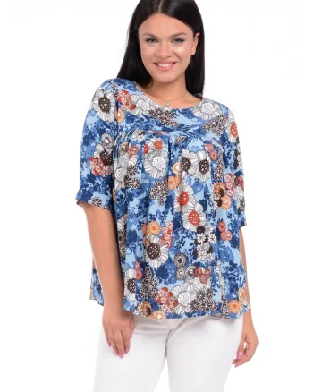 Bluza de dama Ampla cu flori albastre
