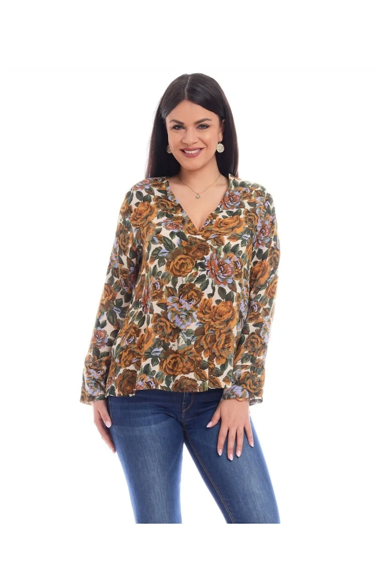 888132646-Bluza Dama Pliu cu Imprimeu Floral Maro