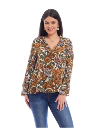 888132646-Bluza Dama Pliu cu Imprimeu Floral Maro