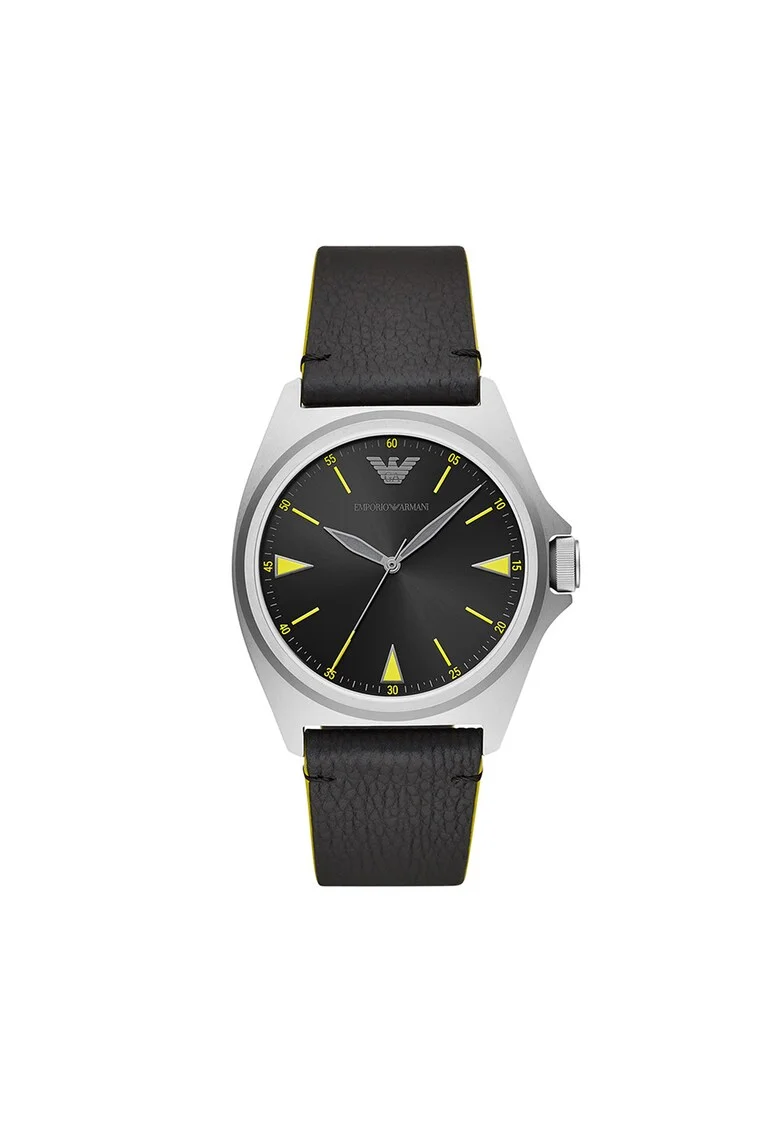 Ceas quartz cu o curea de piele, Argintiu/Negru