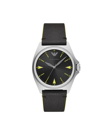 Ceas quartz cu o curea de piele, Argintiu/Negru