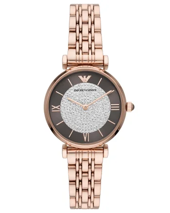 Ceas quartz din otel inoxidabil decorat cu cristale, Auriu rose